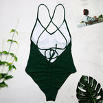 Parah Seaweed Green Colour Backless Swimsuit