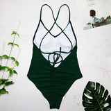Parah Seaweed Green Colour Backless Swimsuit