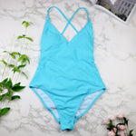 Parah Simple Baby Blue Backless Swimsuit