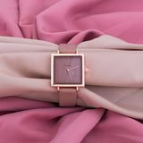 Square Leather Crystal Wristwatch