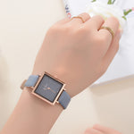 Square Leather Crystal Wristwatch